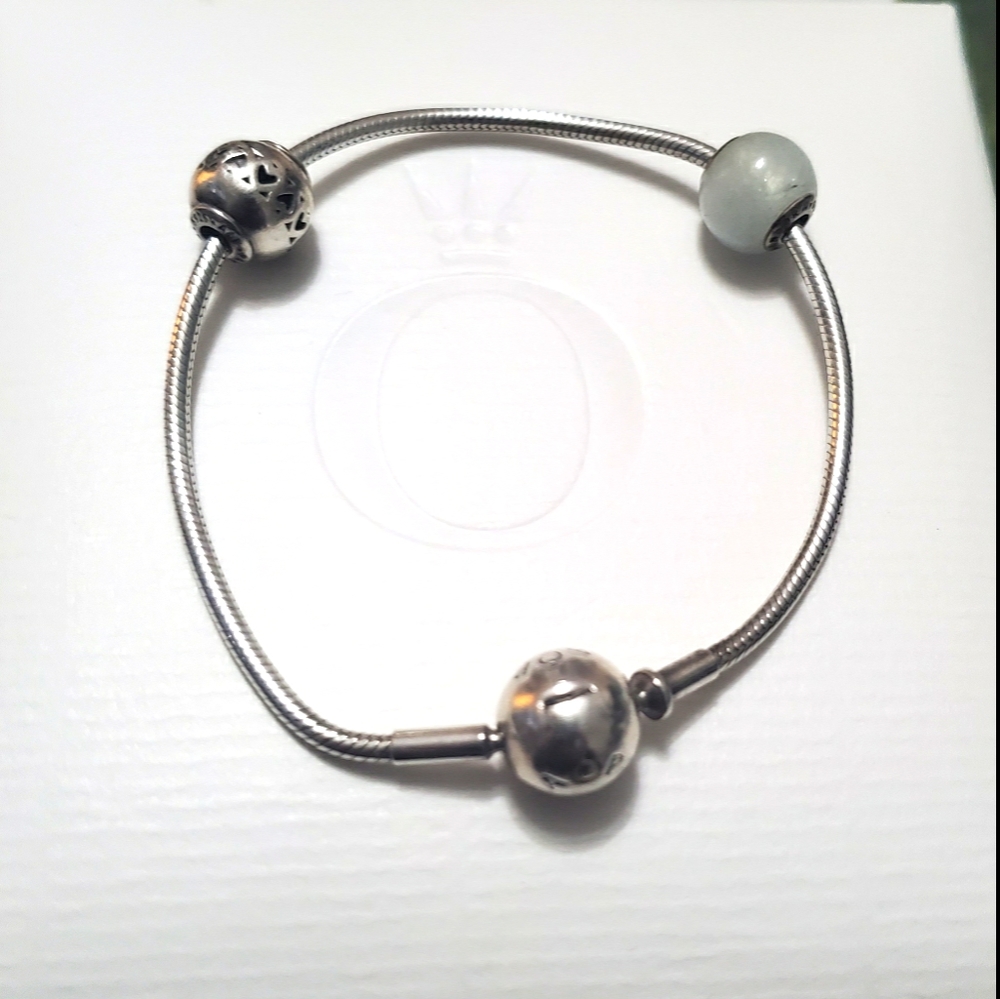 Pandora Snake Chain Bracelet 6.5" + 2charms